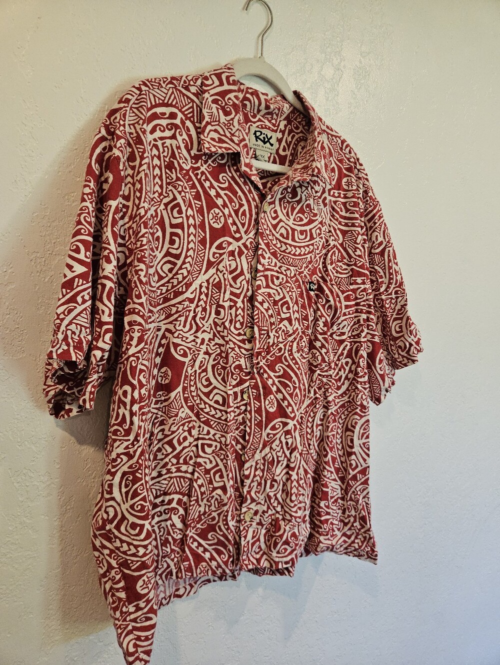 Rix Men's Red/White Hawaiian Graphic ButtonUp Shirt Short Sleeve Pocket Size 3XL
